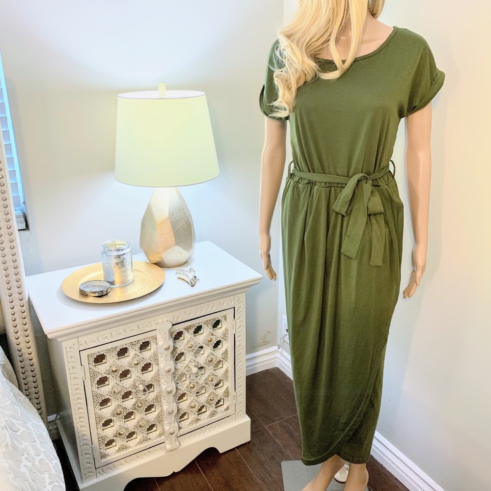 Simple Green Wrap Dress